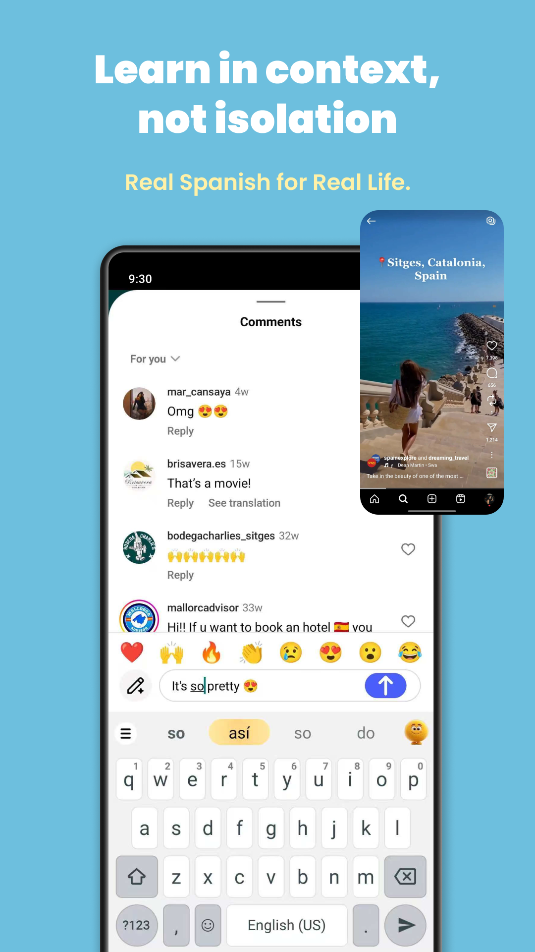 LingoAI keyboard suggestions in real context